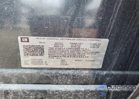 2018 Chevrolet Equinox Lt z USA, uszkodzony, nr VIN 2GNAXTEX2J6343173